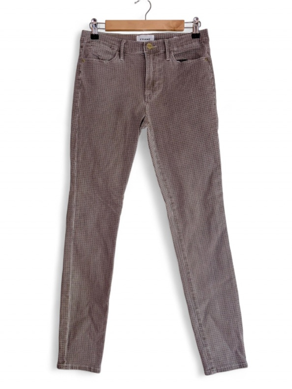 Frame Le High Skinny Brown Houndstooth Check Jeans Size 28